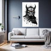 Demon de hoorn en gele ogen | AI Art Poster