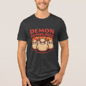 Demon Dumplings Grappige Halloween Voedsel Pun Tri-Blend Shirt (Voorkant)