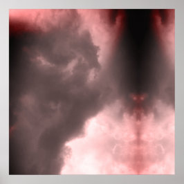 Demon en een draak vechten in de rode hemel poster