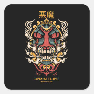 Demon illustratie japanse stijl vierkante sticker