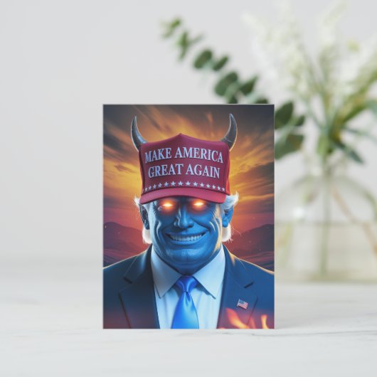 Demon Man in een rood Pet Briefkaart (Staand voorkant)