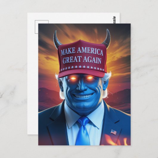 Demon Man in een rood Pet Briefkaart (Voorkant / Achterkant)