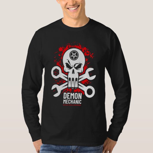Demon Mechanic Skull Wright Auto Repair Engineer T-shirt (Voorkant)