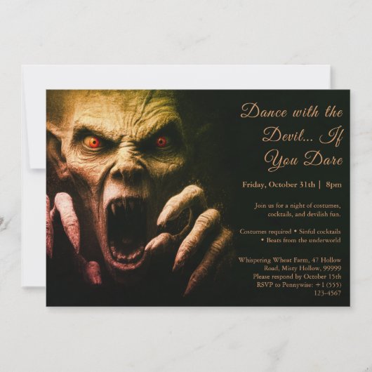 Demon Night Halloween Costume Party Invitation Kaart (Voorkant)