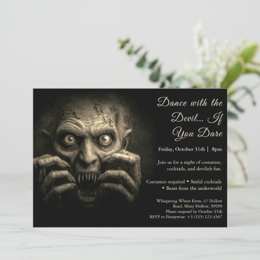 Demon Night Halloween Kostuum Party Uitnodiging (Staand voorkant)