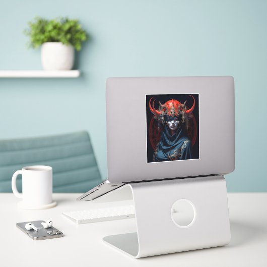 Demon Queen Fantasy Kunst Sticker (Laptop op bureau)