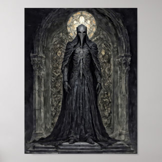 Demon ridder in een gotische kerk poster