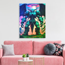 Demon Roboter mit Flügel bei einem UFO Canvas Afdruk