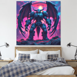 Demon Roboter mit Flügel bei einem UFO Canvas Afdruk