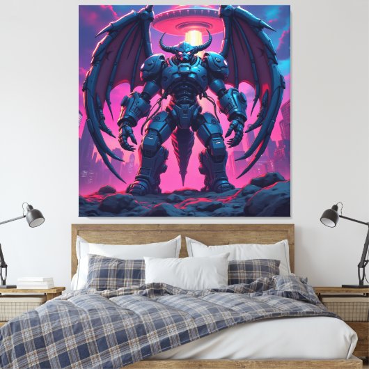 Demon Roboter mit Flügel bei einem UFO Canvas Afdruk (Insitu (Slaapkamer))