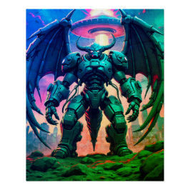 Demon Roboter mit Flügel bei einem UFO Perfect Poster