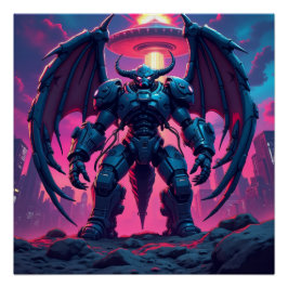 Demon Roboter mit Flügel bei einem UFO Perfect Poster