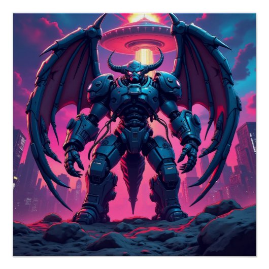 Demon Roboter mit Flügel bei einem UFO Perfect Poster (Voorkant)