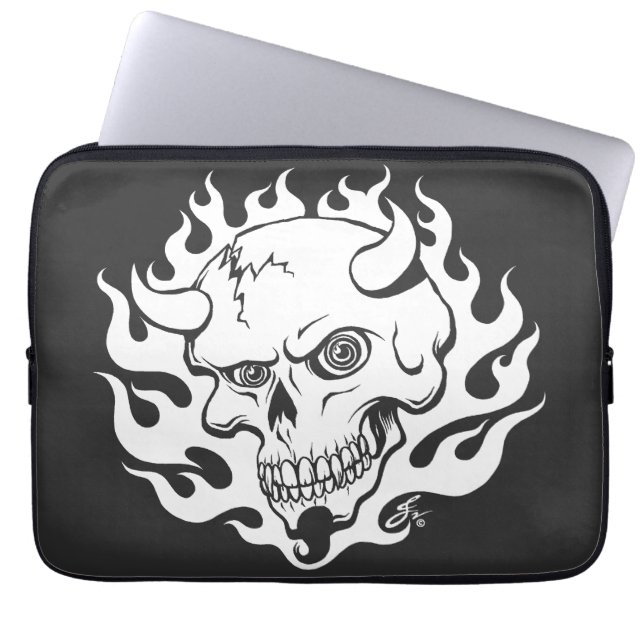 Demon schedel in vlammen laptop sleeve (Voorkant)