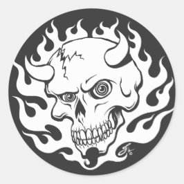 Demon schedel in vlammen ronde sticker