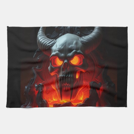 Demon Schedel Troon Halloween Keukenhanddoek (Horizontaal)