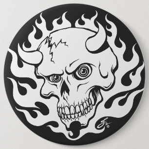 Demon Skull in Flames Ronde Button 6,0 Cm
