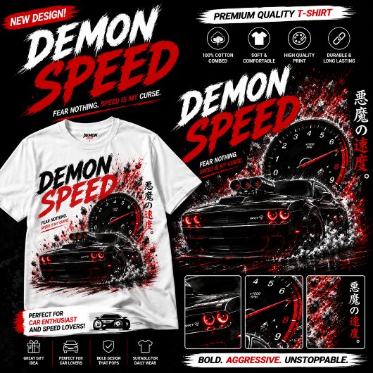 Demon Speed Muscle Car Dark Racing - Wit T-shirt