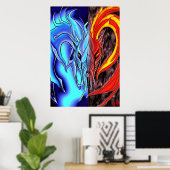 Demon van water en vuur | AI Art Poster (Thuiskantoor)