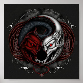 Demon Wolf Yin Yang Graphic Poster