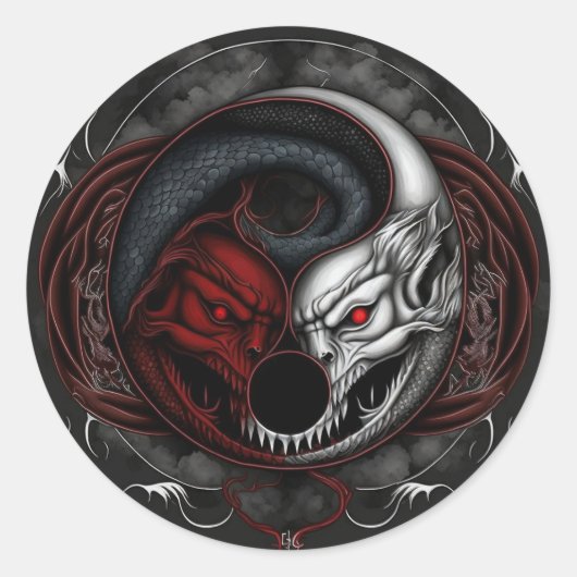 Demon Wolf Yin Yang Graphic Ronde Sticker (Voorkant)