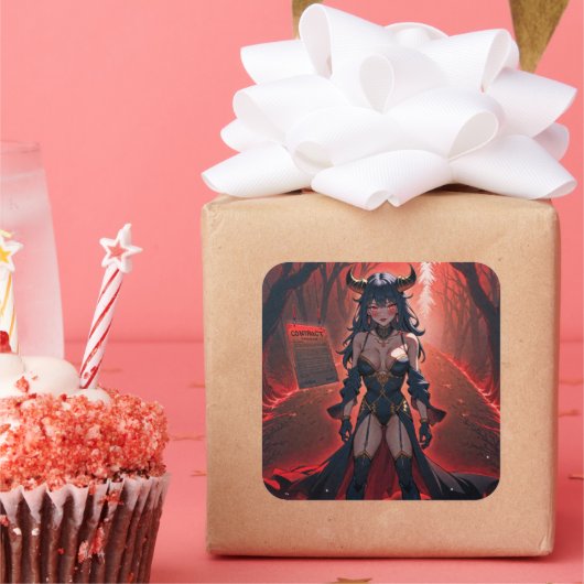 Demones met contact op Crossroads, Anime Demon Vierkante Sticker (Feest)