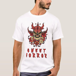 Demonic Skull met Bloemen Ornamenten T-shirt
