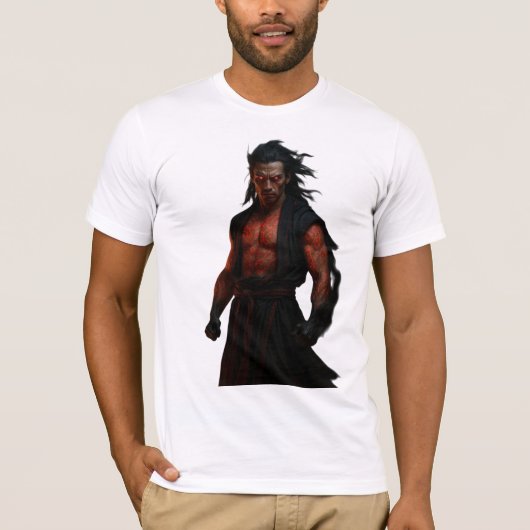 Demonic Warrior met gloeiende rode Tattoos T-shirt (Voorkant)