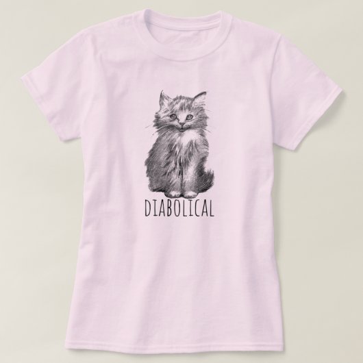 Demonisch knuffelig pluizig katje t-shirt (Design voorkant)
