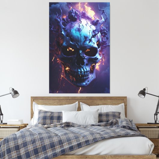 Demonische schedel brandt in vlammen canvas afdruk (Insitu (Slaapkamer))