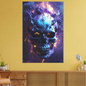 Demonische schedel brandt in vlammen canvas afdruk (Insitu (Woonkamer))