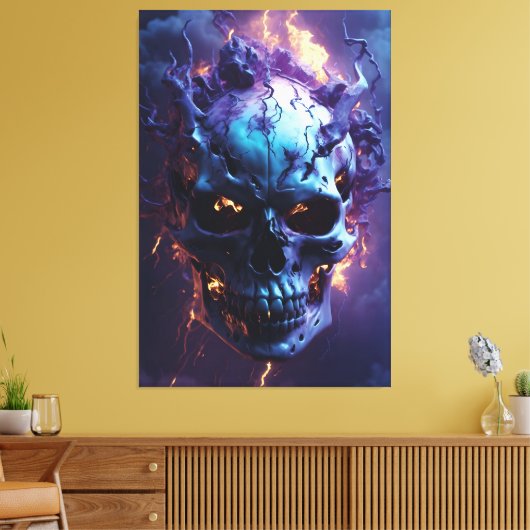 Demonische schedel brandt in vlammen canvas afdruk (Insitu (Woonkamer))