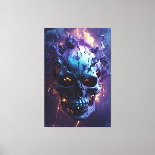 Demonische schedel brandt in vlammen canvas afdruk (Voorkant)