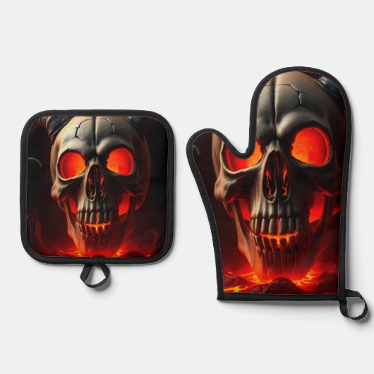 Demonische Schedelpoort Halloween Ovenwant Set (Voorkant)