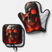Demonische Schedelpoort Halloween Ovenwant Set (Voorkant / Achterkant)