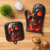Demonische Schedelpoort Halloween Ovenwant Set (Top down)