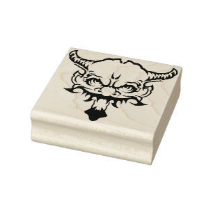 Demonkop met artiestenstempel voor hoorns rubberstempel