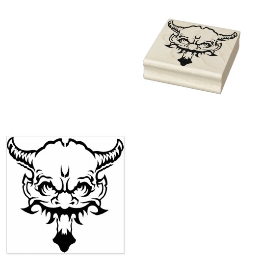 Demonkop met artiestenstempel voor hoorns rubberstempel (Gestempeld)