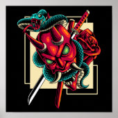 Demon's Embrace; Oni masker en Slang Poster (Voorkant)