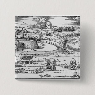 Demonstratie van defensieve maatregelen vierkante button 5,1 cm