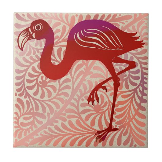 DeMorgan Ruby Luster Bird Flamingo 1880s Repro Tegeltje (Voorkant)