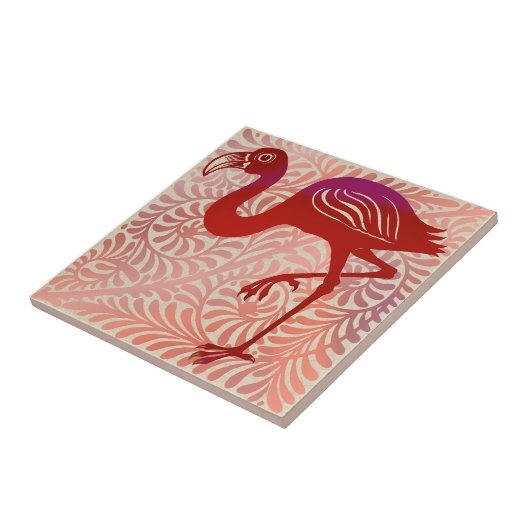 DeMorgan Ruby Luster Bird Flamingo 1880s Repro Tegeltje (Zijkant)