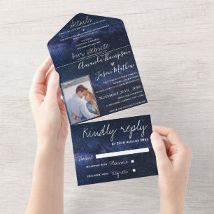 Dempen onder het Stars Theme Monogram Foto Weddens All In One Uitnodiging