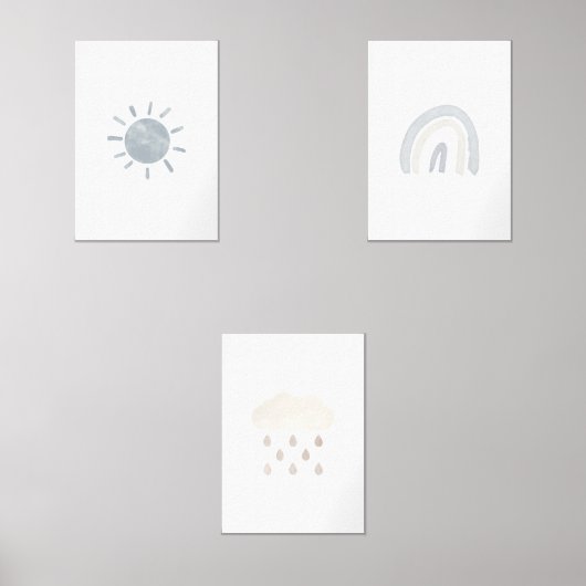 Dempen set van 3 regenboog kinderkamer kunst print (Voorkant)