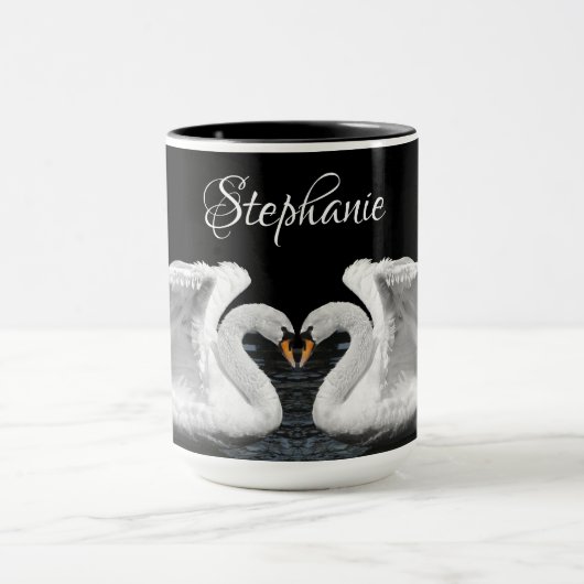 Dempen White Swan Mirror Afbeelding Dierfotografie Mok (Midden)