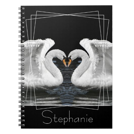 Dempen White Swan Mirror Afbeelding Dierfotografie Notitieboek (Voorkant)