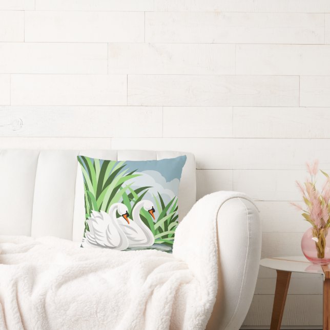 Dempen zwaan paar op water kussen (Bank)