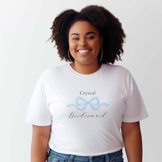 Demure lichtblauwe boog bruidsmeisje voorstel t-shirt