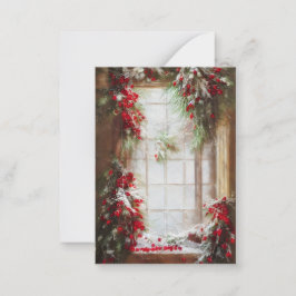 Den en bessen raam budget mini Kerstmis Notitiekaartje