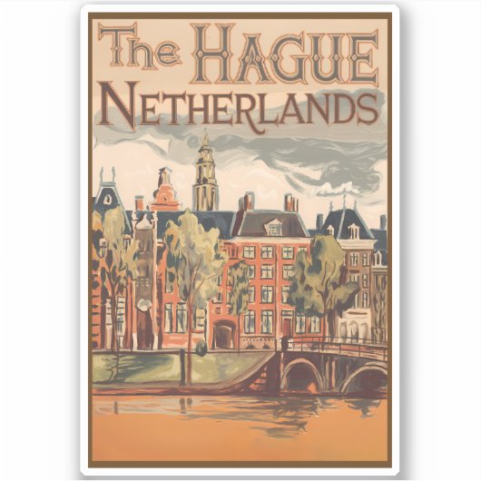 Den Haag Nederland Illustratie Reiskunst Sticker (Voorkant)
